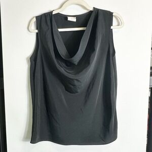 Vtg Tan Jay by Nygard Cowl Neck Shell Blouse Black Sleeveless Womens Sz 12‎ USA